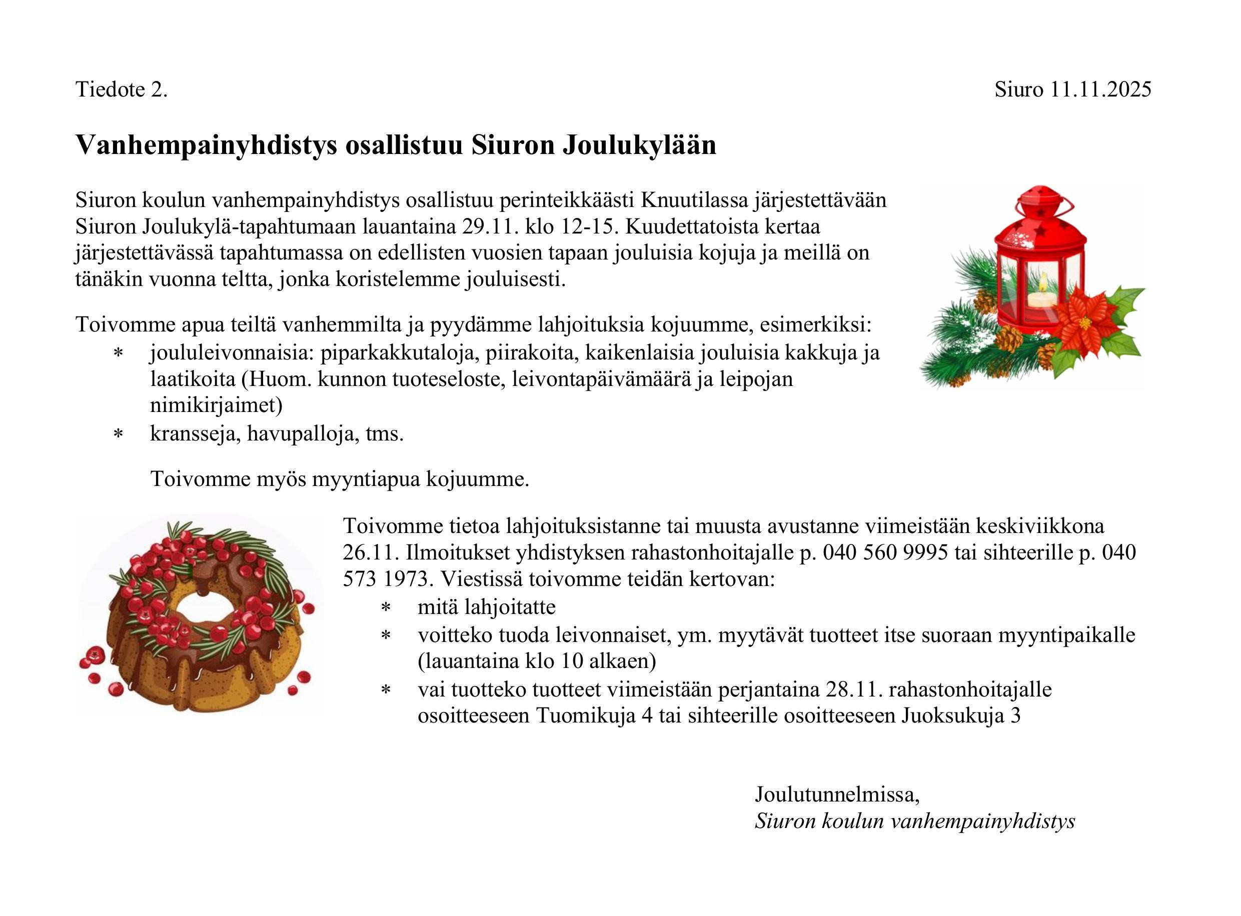 Tiedote 2 Siuron Joulukylä 291125