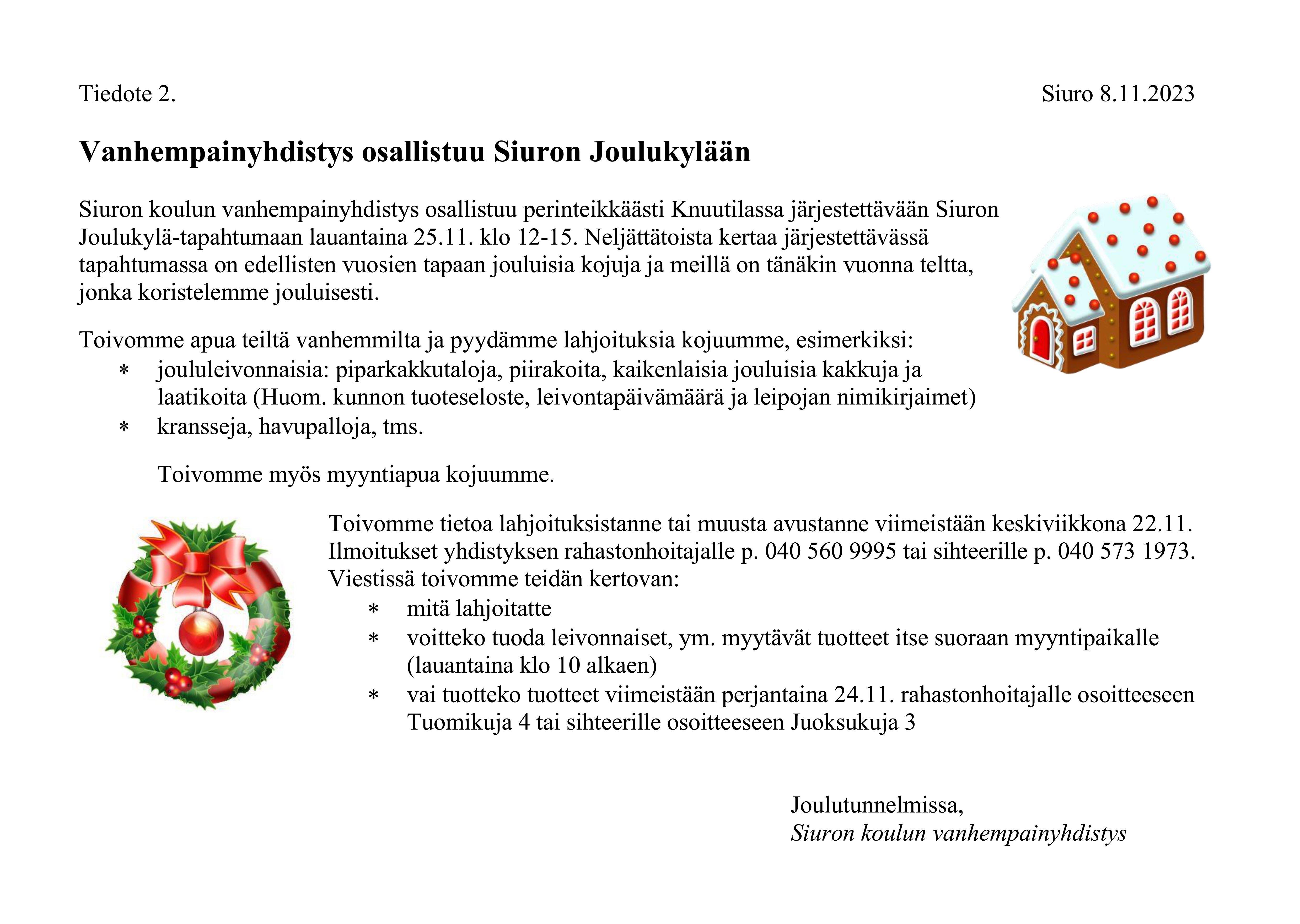 Tiedote 2 Siuron Joulukylä 251123